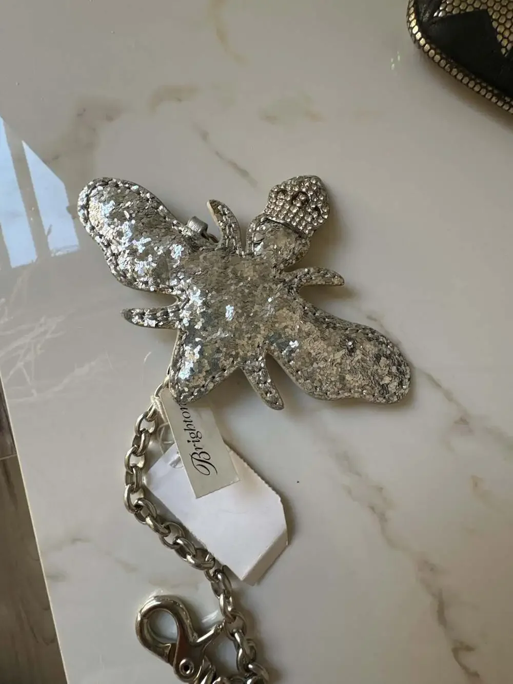 Brighton Silver Glitter Bee Keychain Purse Charm